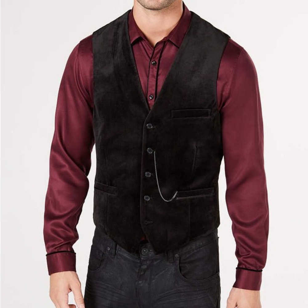 Alfani Velvet Black Vest And Pants Set